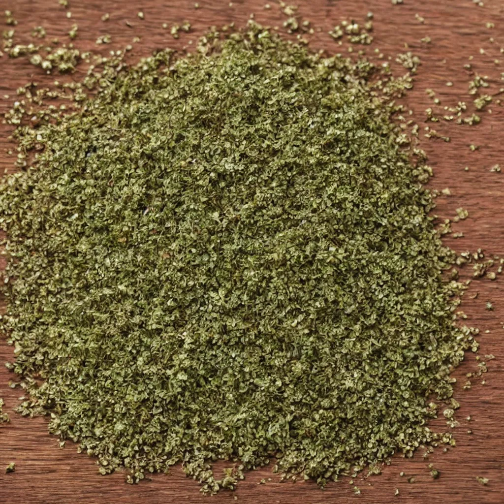 Image similar to close - up view of oregano on top of a wooden table, 8 k, high detail, photorealistic, proper shading