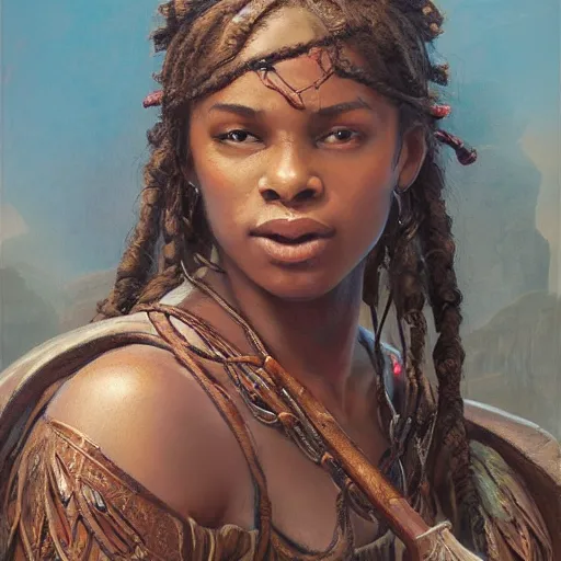 Image similar to artstation concept of a beautiful girl holding a sword in both hands, brown skin, sweaty skin, symmetrical face, casual white garment, brown canyon background, shiny colorful, hyperdetailed, artstation trending, world renowned artists, worth1000.com, historic artworks society, antique renewel, cgsociety, by greg rutkowski, by Gustave Dore, Deviantart