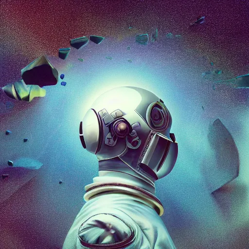 Prompt: minimalistic, hyperrealistic surrealism, award winning masterpiece with incredible details, epic stunning, close up of an astronaut falling into alternative reality with thousands of shattered mirrors, a surreal vaporwave liminal space, highly detailed, trending on ArtStation, artgerm, wlop, Andrei Riabovitchev, Marc Simonetti, yoshitaka Amano, daily deviation, IAMAG