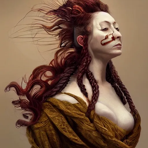 Image similar to portrait of a Shibari rope wrapped face and neck, headshot, insanely nice professional hair style, dramatic hair color, digital painting, of a old 18th century, Royal Emperor, amber jewels, baroque, Art Nouveaux, ornate clothing, scifi, realistic, hyper detailed, chiaroscuro, concept art, art by Franz Hals and Jon Foster and Ayami Kojima and Amano and Karol Bak,