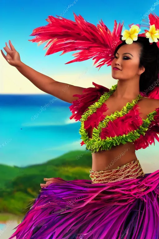 Image similar to hawaiian hula dancer, beautiful background