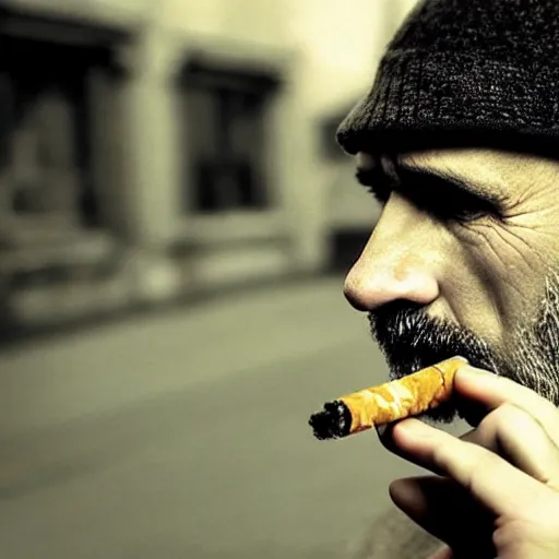 Prompt: very accurate photo, very coherent image, hyper realistic photo of a man holding a cigarette in a hand, by Omar Reda, Tim Booth, award-winning shot