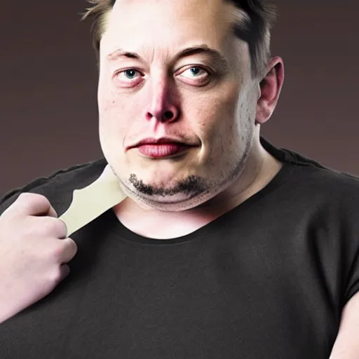 Image similar to morbidly obese elon musk with torn clothes