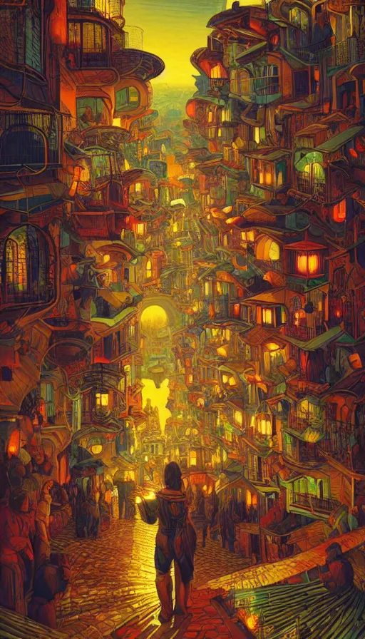 Image similar to The land of luminous lanterns, italian futurism, Dan Mumford, da vinci, Josan Gonzalez