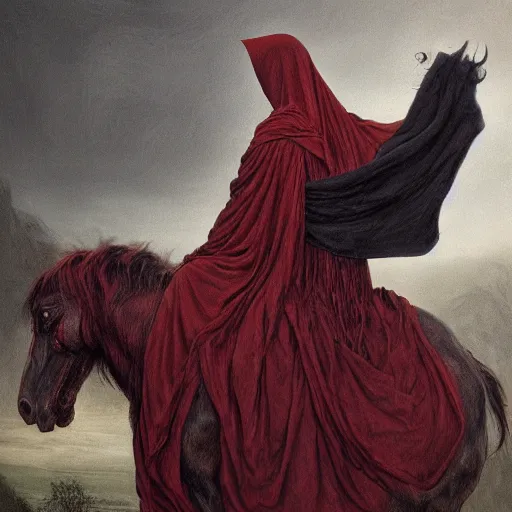 Prompt: a masterpiece! photographic portrait of a a cloaked woman riding the back of a scarlet - colored beast!! with seven heads!! and ten horns!! by gustave dore and sam spratt and allen williams, trending on artstation, cgsociety, 8 k hd, earthtone colors,