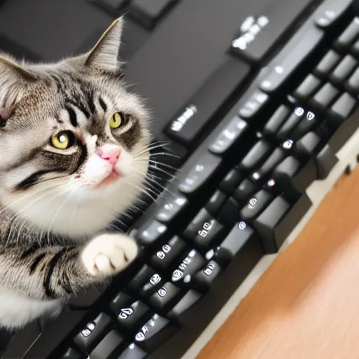 Prompt: angry cat typing on a mechanical keyboard.