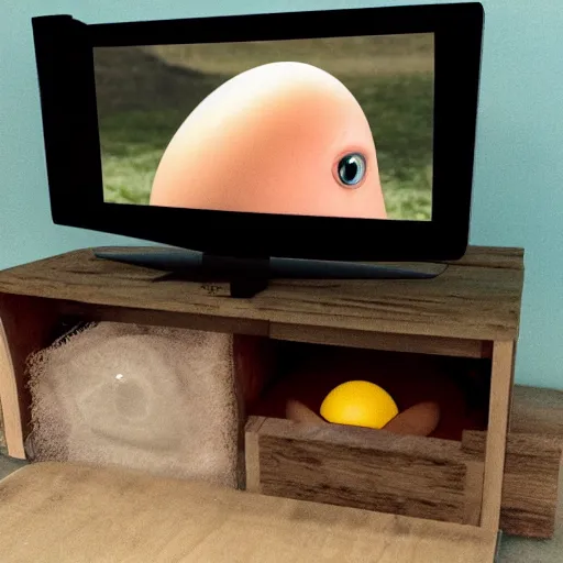 Image similar to an egg watching chicken tv shows