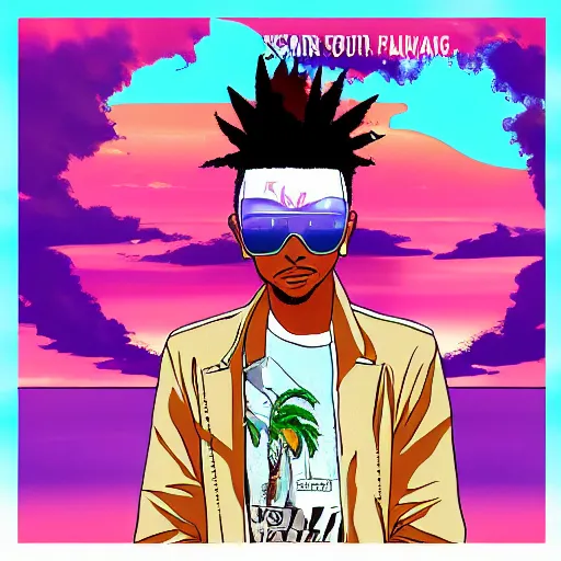 Prompt: insanely detailed vapor wave 2 1 savage miami sunset anime