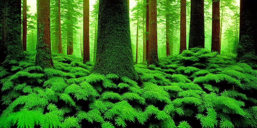 Prompt: dreamy shot lush european conifers forest, bright details, vibrant foliage, contrasting, daylight, highly detailed, by dieter rams 1 9 9 0, national geographic magazine, reportage photo, natural colors