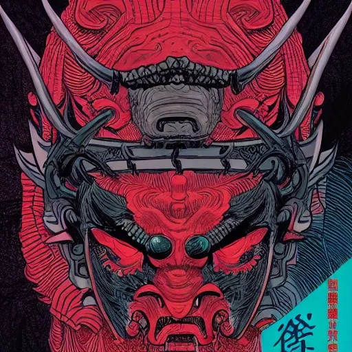 Image similar to demon samurai mask on hell by feng zhu and loish and laurie greasley, victo ngai, andreas rocha, john harris