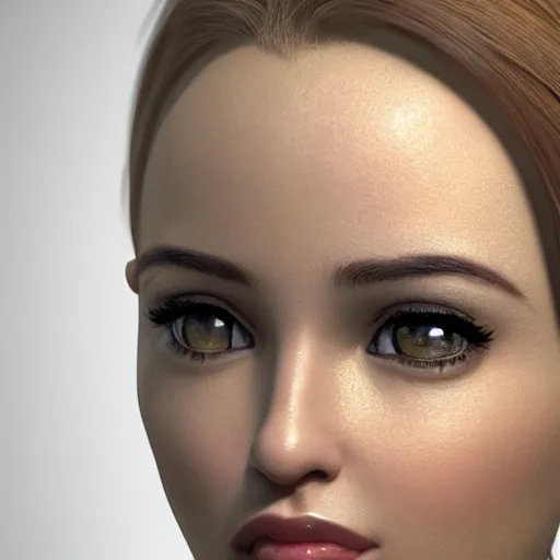 Image similar to a beautiful girl, closeup headshot, black ponytail, cinema - grade cg rendering, high detailed.