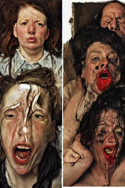 Prompt: portraits of a woman enraged, part by Jenny Saville, part by Lucian Freud, part by Norman Rockwell