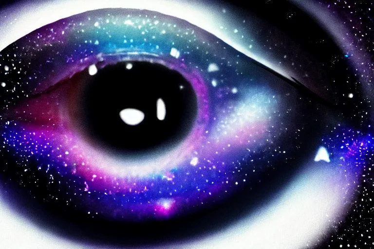 Image similar to a small galaxy inside of an eye, beautiful eye, eye, eye of a woman, realistic, ultra realistic, macro, beautiful, digital art, trending on artstation