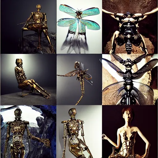 Image similar to still frame from Prometheus movie by Makoto Aida, biomechanical dragonfly angel gynoid, metal couture by neri oxmn and Guo pei, editorial by Malczewski and by Caravaggio