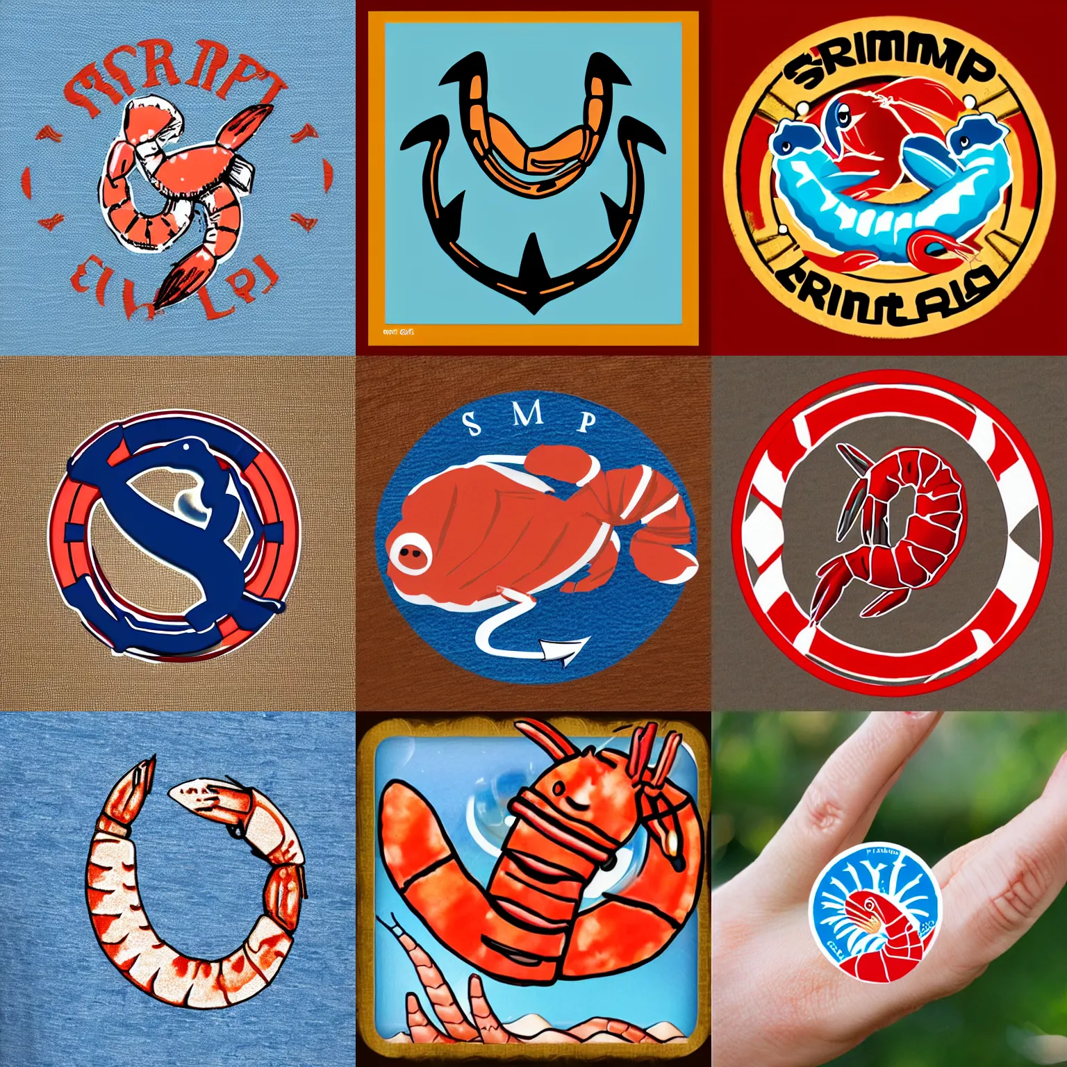 Prompt: shrimp logo. fun. nautical.