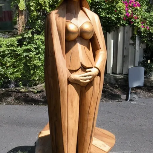Prompt: a wooden statue of kate beckinsdale