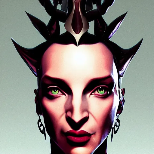 Image similar to portrait of uma thurman as the queen of blades, mattepainting concept blizzard pixar maya engine on stylized background splash comics global illumination lighting artstation, sharp focus, lois van baarle, ilya kuvshinov, rossdraws