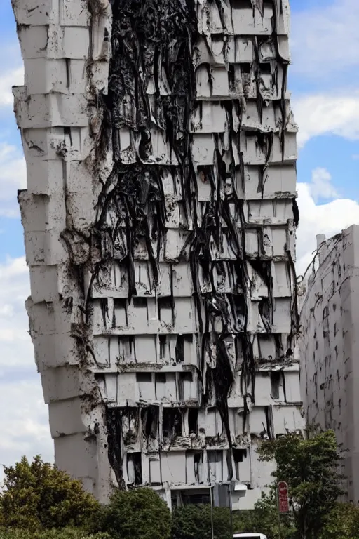 Prompt: A building melting