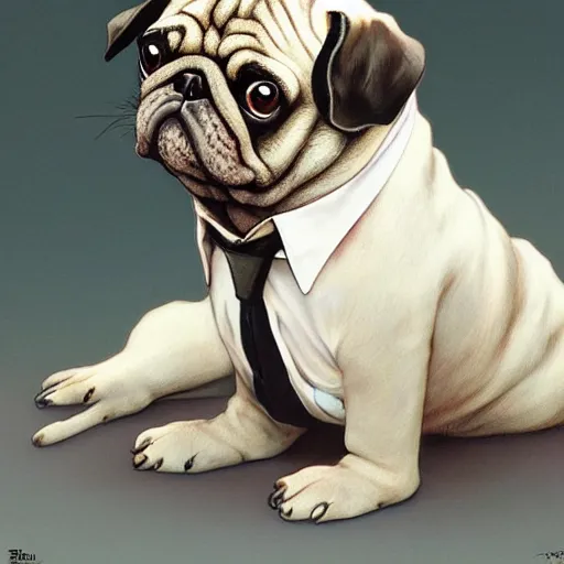 Prompt: pug in a suit, painted by tsuyoshi nagano, greg rutkowski, artgerm, alphonse mucha