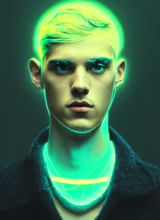 Image similar to a highly detailed long shot photo of masculin male face portrait, futurism, rococo cyber neon lighting, detailed futuristic fibonacci jewelry, profile posing, hyper photorealistic, crispy quality, digital photography, trending in pinterest, cinematic, 4 k ultra hd, art by pascal blanche, art by greg rutkowski, art by artgerm,