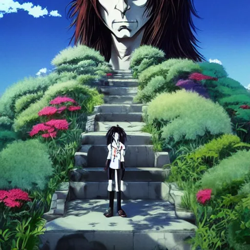 Prompt: Alice cooper by Studio Ghibli highly detailed art, beautiful scene, sharp focus, smooth, 8k, anime art, wild, dark, fantasy, peaceful, sunshine, happy