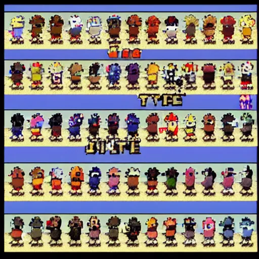 Image similar to dogs in the style ofPokémon sprite sheet 8-bit