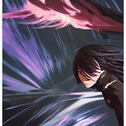 Image similar to Apex Wraith flying in thunder. Cinematic, 4k. dramatic lighting. Anime style. Anime by lois van baarle, ilya kuvshinov, rossdraws, mike deodato, and Studio Ghibli