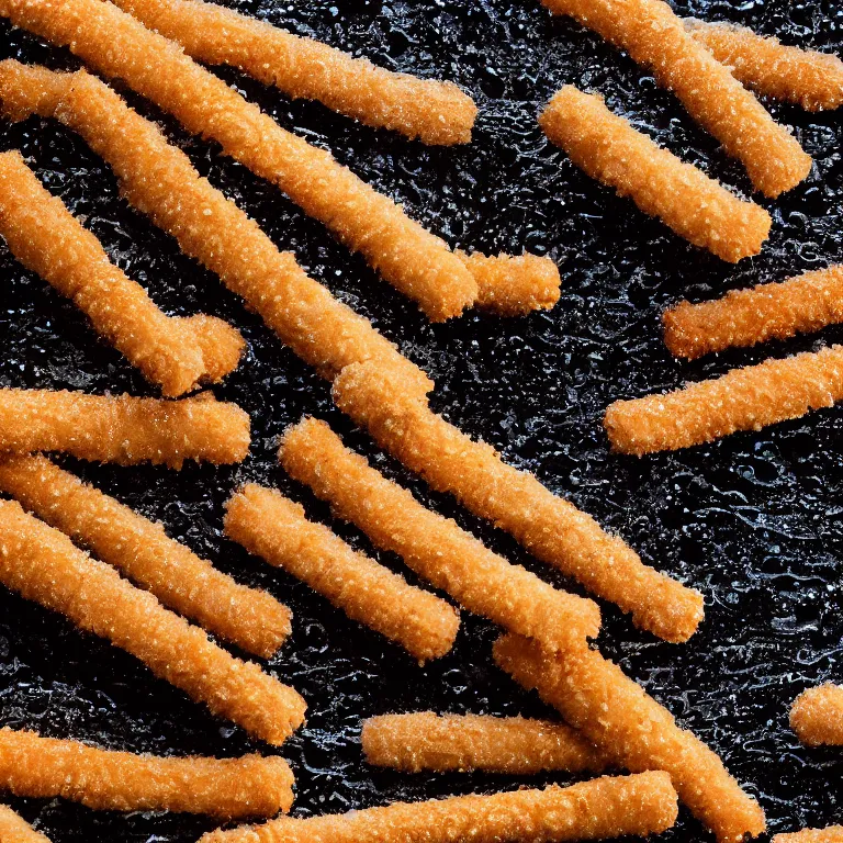 Prompt: soaking wet soggy fish fingers drenched with a stream of water from a faucet on a moist wet plate. very wet delicious fish sticks with specular highlights. water drips from the wet fish sticks. macro lens close up shot 8 k food commercial shot award winning