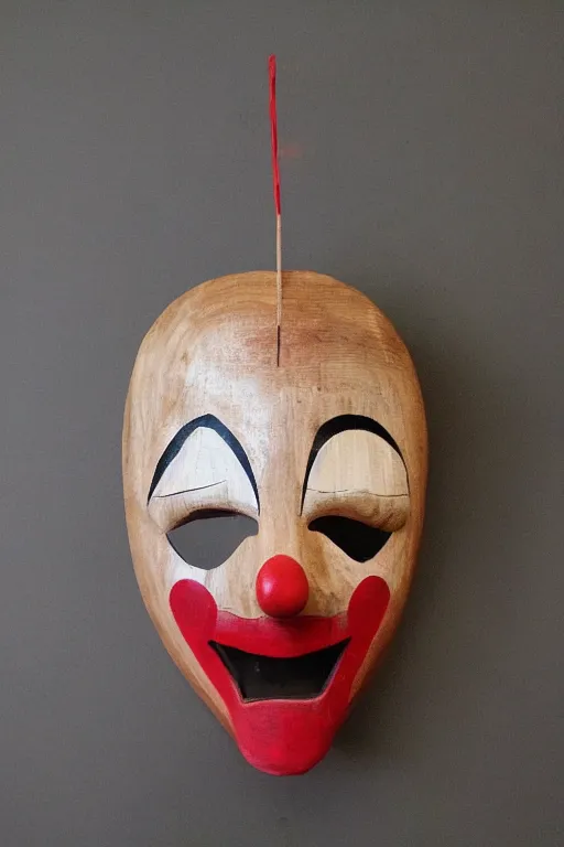 Image similar to wooden clown mask with fangs