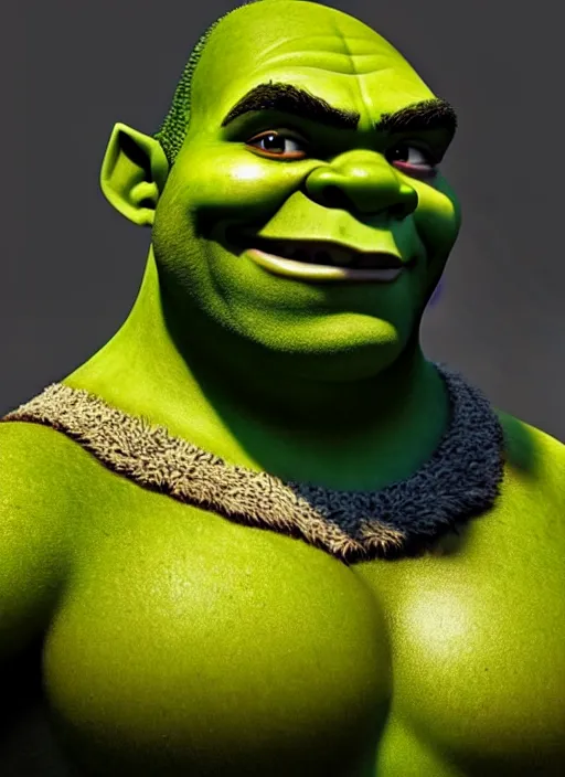 Image similar to photo of a gorgeous shrek the style of stefan kostic, realistic, sharp focus, 8 k high definition, insanely detailed, intricate, elegant, art by stanley lau and artgerm