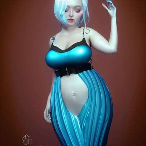 Prompt: a curvy feminine pale goth cutie with a thin waist in an elaborate gold-white-cyan latex-leather pleated tube dress, cgsociety, photorealistic, sublime-comforting-elegant ambience, 16k, smooth, sharp focus, trending on ArtStation, volumetric lighting, fully clothed, worksafe