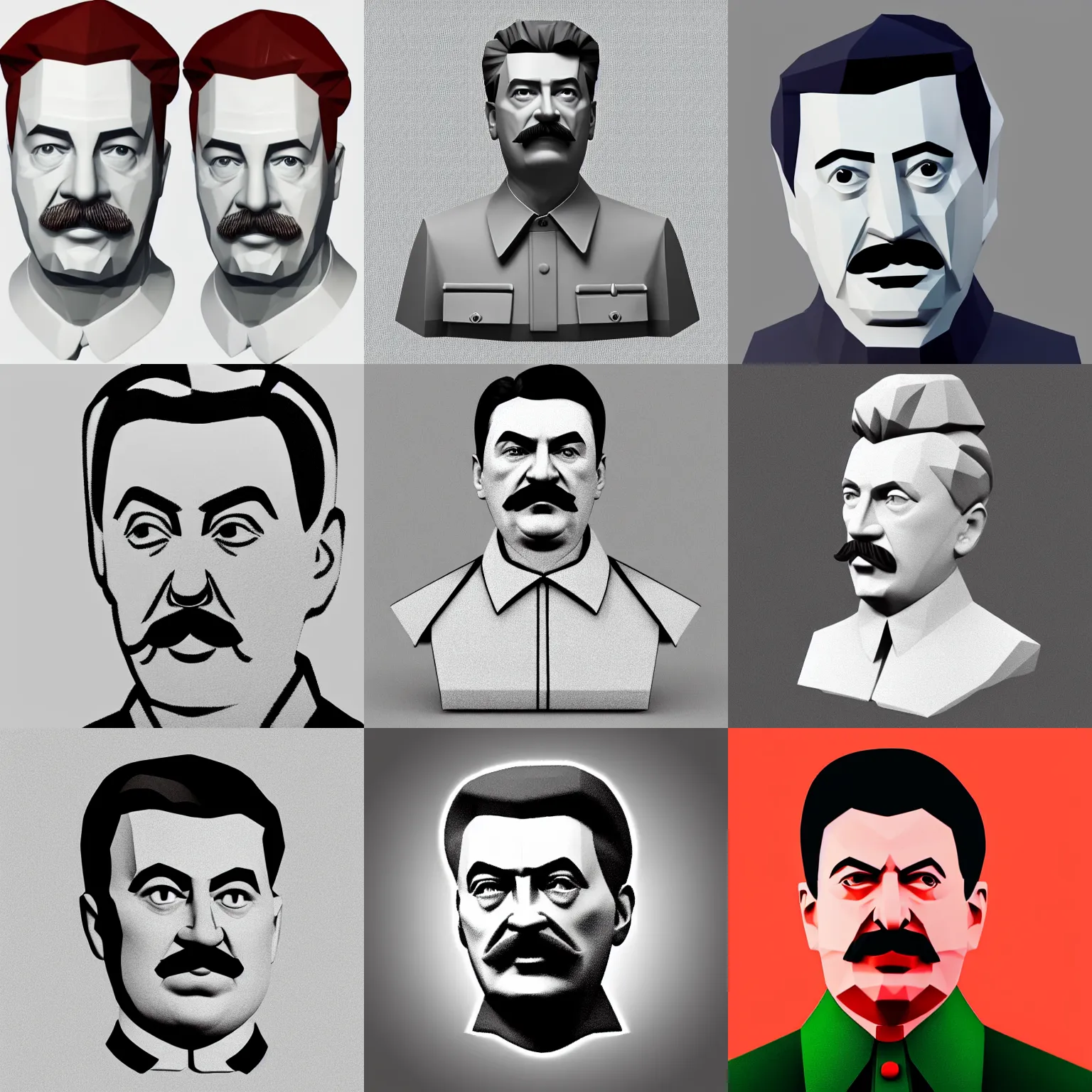 Prompt: low polygon figurne of joseph stalin. white background. isometrical view, 3 d render