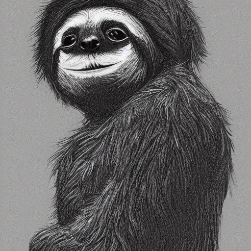 Prompt: stoned sloth, noir animation, drawing, contrast shadows, detailed fur