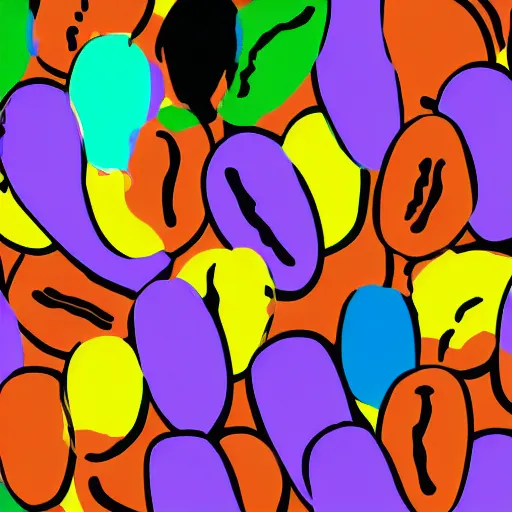 Image similar to a hyper pop art illustration of coffee beans, ultra 4k, trending on art station, Andy Warhol