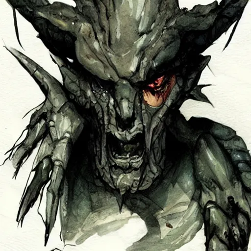 Image similar to Sad Lizard Man, drawn by Yoji Shinkawa, water color, Dungeons and Dragons, Wizards of the Coast