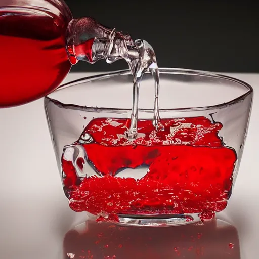 Image similar to transparent red liquid inside in a transparent skull, alex petruk, dripping