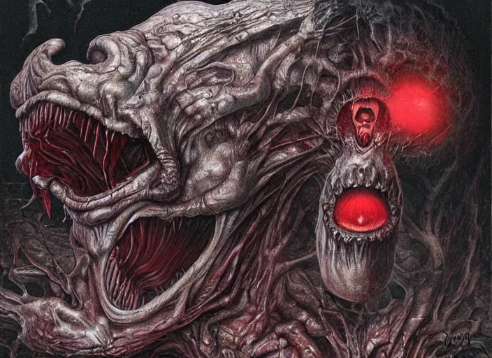 Prompt: behelit screaming from berserk, creepy, melting, since, horror, art by wayne barlowe, giger, artgerm