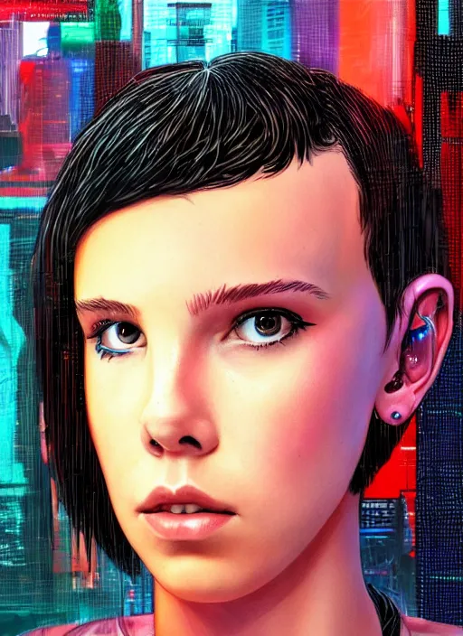 Image similar to Portrait of cyberpunk Millie Bobby Brown