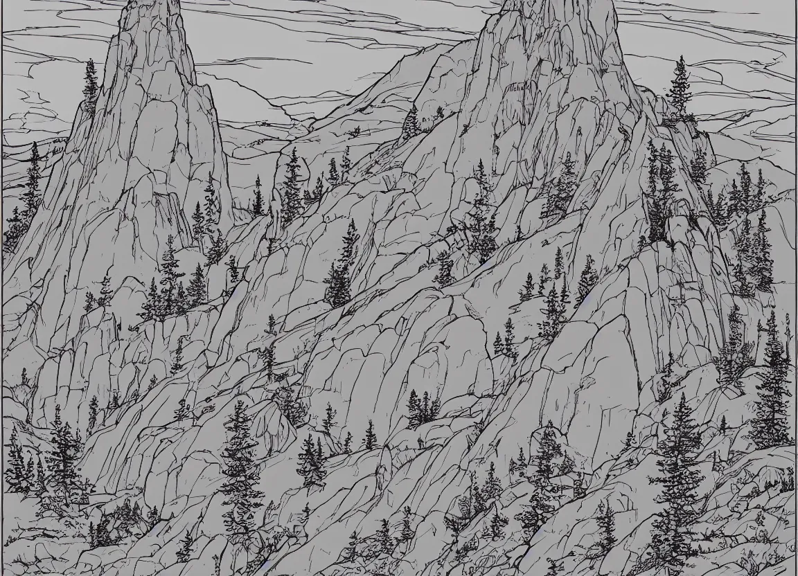 Prompt: backpacking in utah, minimalist line art by moebius, clean long lines, ultra detailed