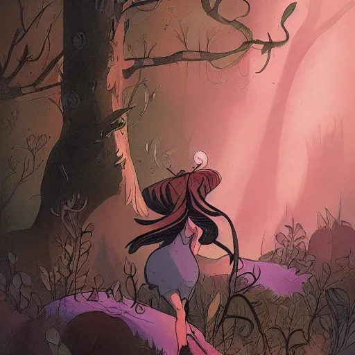 Prompt: character design of a young, beautiful earth witch in wooded forest : : 1, with bear companion, mike mignola style, comics, beautiful composition, wide angle, colorful, cinematic, volumetric lighting, intricate details