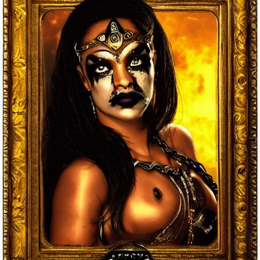 Prompt: Akasha, Queen of the Damned, full face frontal centred, very detailed, portrait, high contrast, menacing, powerful, filmic, shallow focus, night time