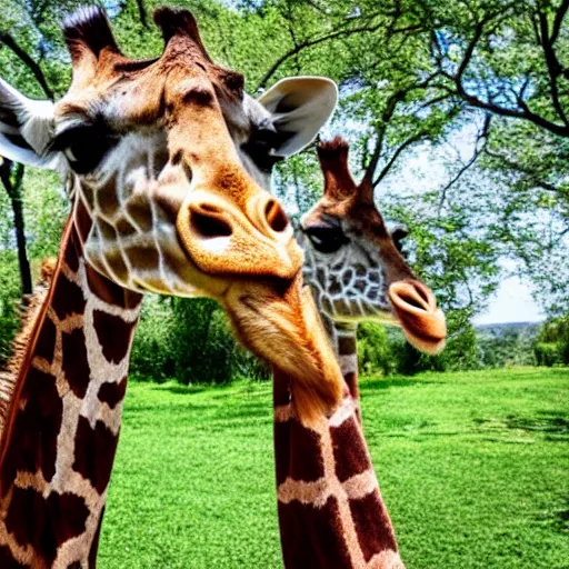 Image similar to a giraffe taking a selfie