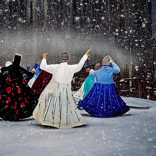 Prompt: whirling dervishes inside a snow globe