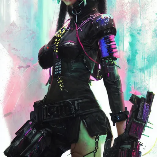 Prompt: cybergoth teen girl, artwork by greg rutkowski and hiroriko araki