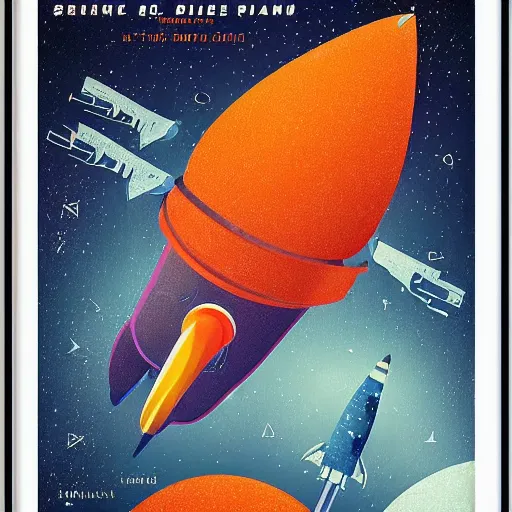 Prompt: blue rocket in space, orange fruit as a planet, intricate sci-fi poster by Denis Villeneuve