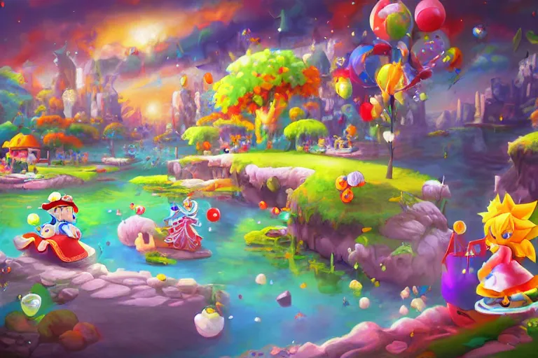 Image similar to painting acrylic wonderland yoshi kurbi dofus 3 d real