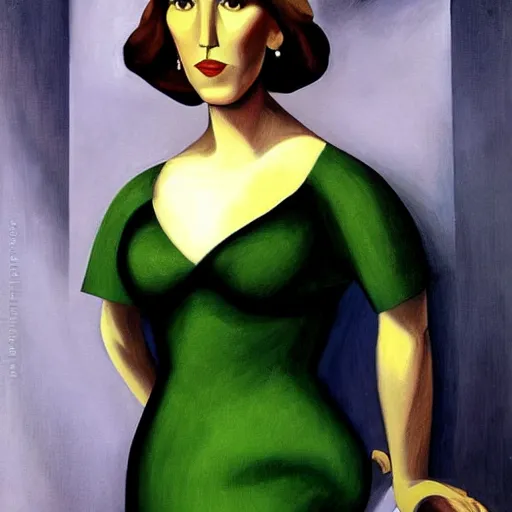 Image similar to portrait of writer clarice lispector in her green dress, by tamara de lempicka