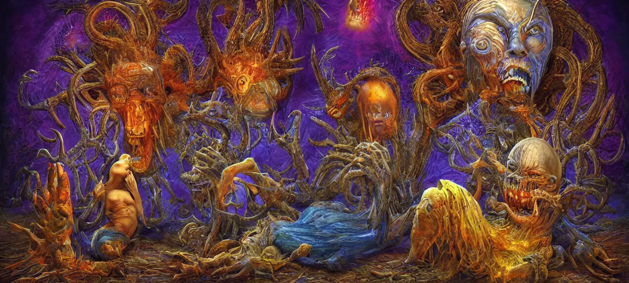 Prompt: God is afraid of his creatures god is afraid creatures god dreams god's night terror 3d fear high quality details high resolution 4k hyperrealistic In the art style of Victor Nizovtsev and H. R. Giger