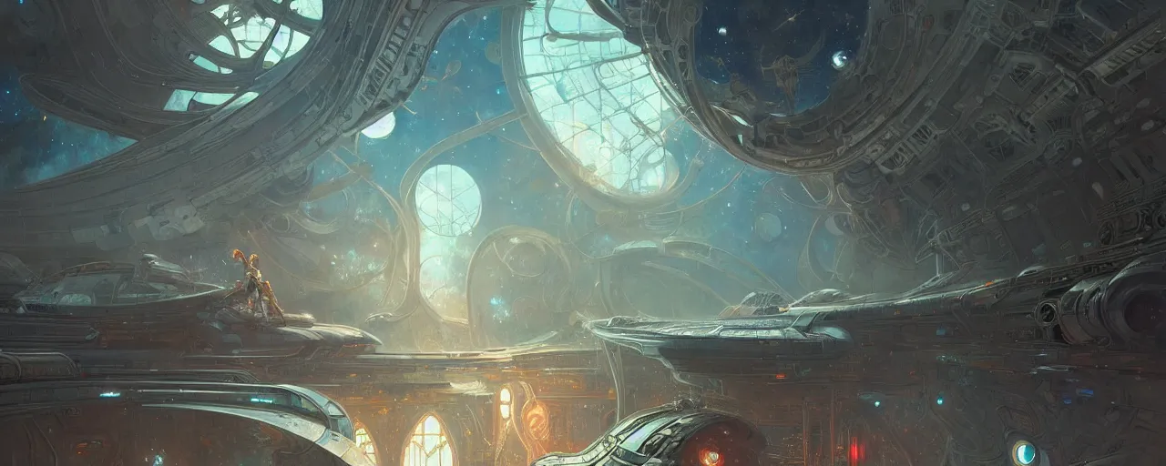 Prompt: a outside view of abandoned space station in the deep space, fantasy, intricate, elegant, highly detailed, digital painting, artstation, concept art, smooth, sharp focus, illustration, art by artgerm and greg rutkowski and alphonse mucha