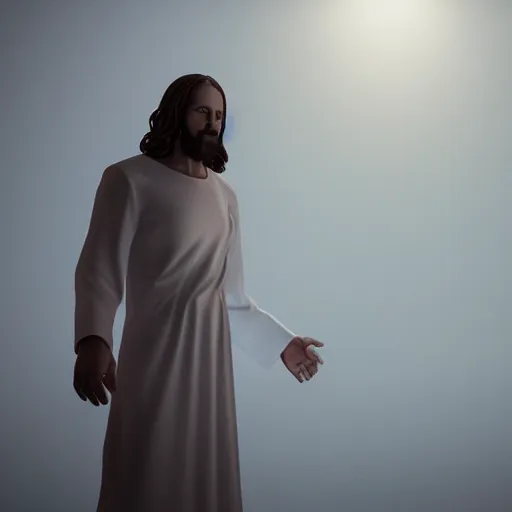 Image similar to the second coming of Jesus Christ, Octane render, artistic, Cinema 4D, dark horror